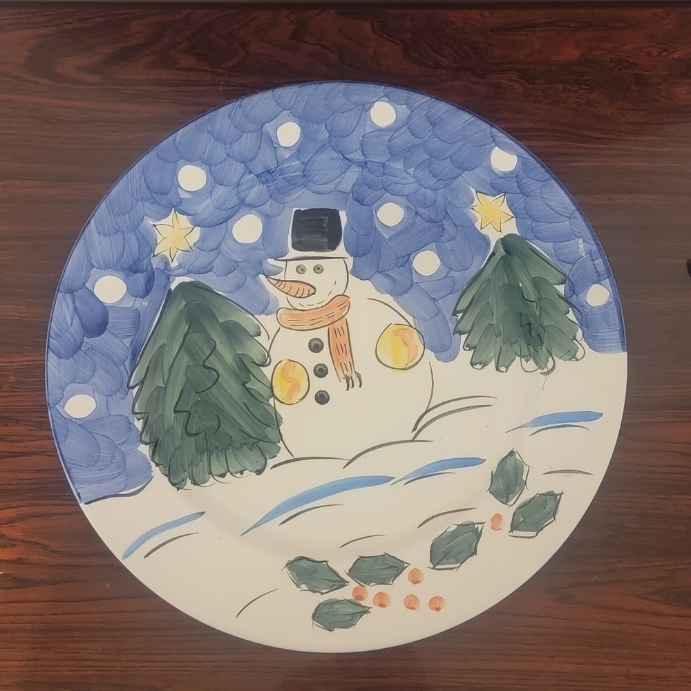 Gibson Large Christmas Snowman Server Plate 14in Round Holiday